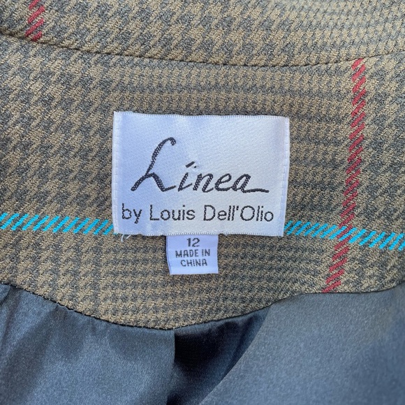 Linea Louis Dell'Olio Women's Olive Houndstooth Plaid Blazer Jacket Size 12 - Picture 11 of 11